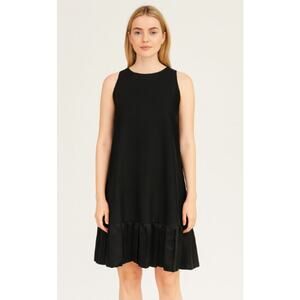 Anthropologie LEIFSDOTTIR SZ 8 Black Sleeveless Dress With Pleated Bubble Hem